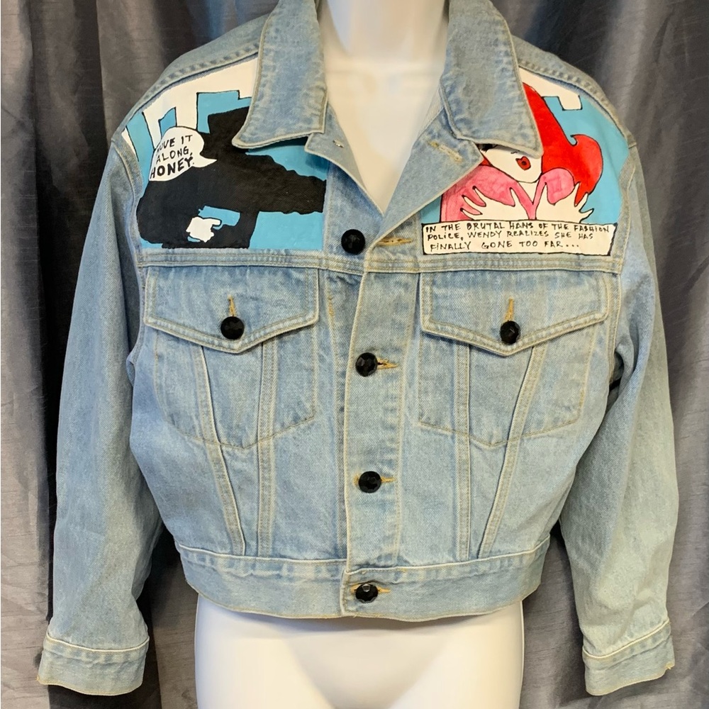MONTANA GOLDBERG Vintage Hand Painted Pop Art Comic Denim Jacket Size S